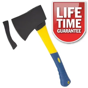 1.5lb HAND AXE FIBREGLASS SHAFT RUBBER GRIP HANDLE **LIFETIME WARRANTY** - WOOD
