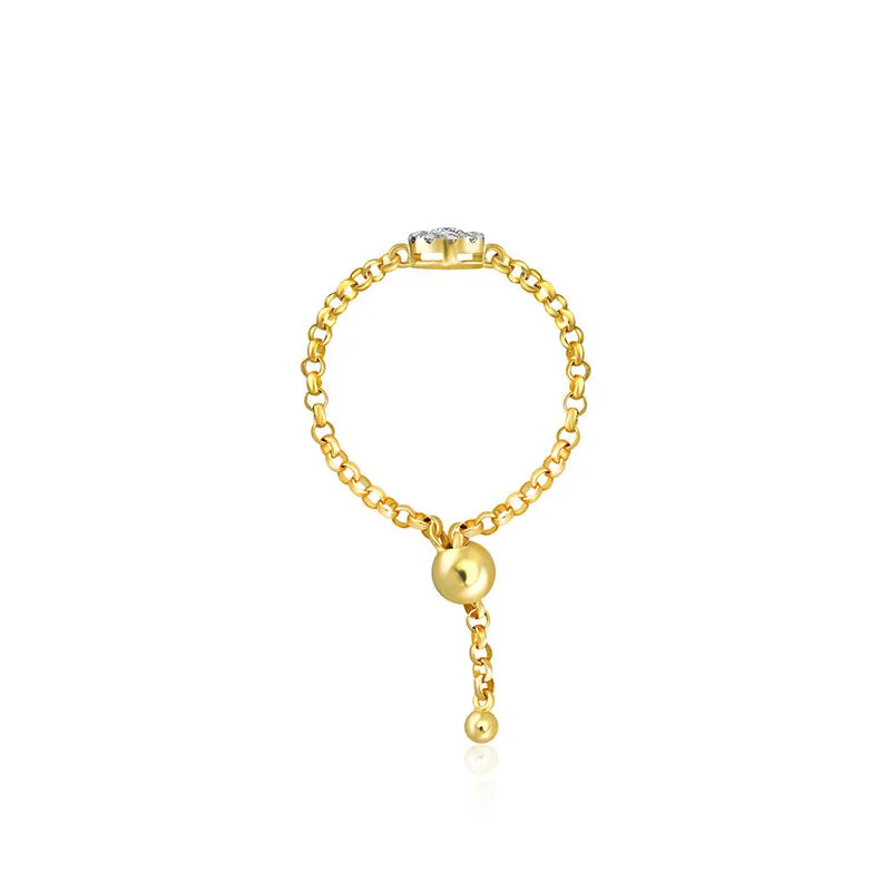 18k Gold Round Shape Diamond Adjustable Chain Ring