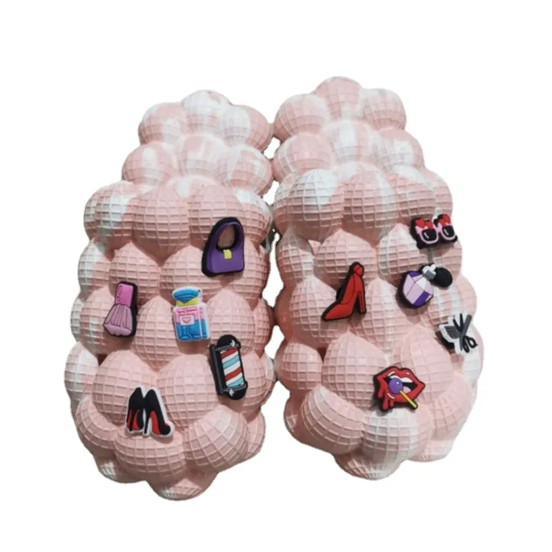 2024 Women Fashion Personality Indoor Bathroom Bubble Slides With Charms Men Lady Beach Thick Sole Massage Slippers