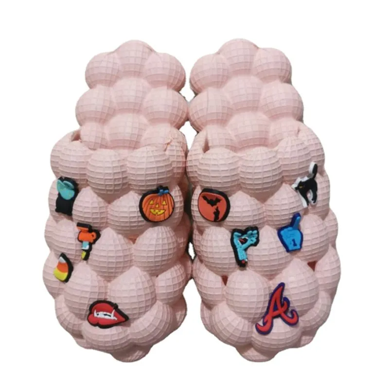 2024 Women Fashion Personality Indoor Bathroom Bubble Slides With Charms Men Lady Beach Thick Sole Massage Slippers