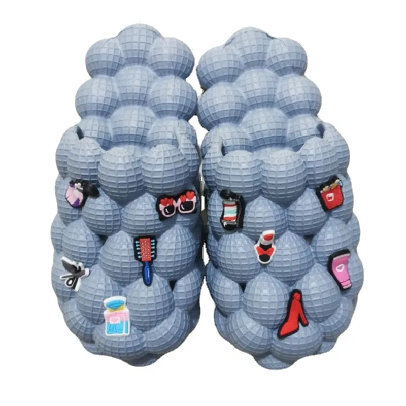 2024 Women Fashion Personality Indoor Bathroom Bubble Slides With Charms Men Lady Beach Thick Sole Massage Slippers