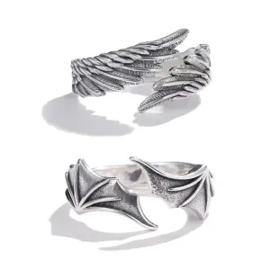 2pcs Angel Wing & Demon Eye Adjustable Couples Rings