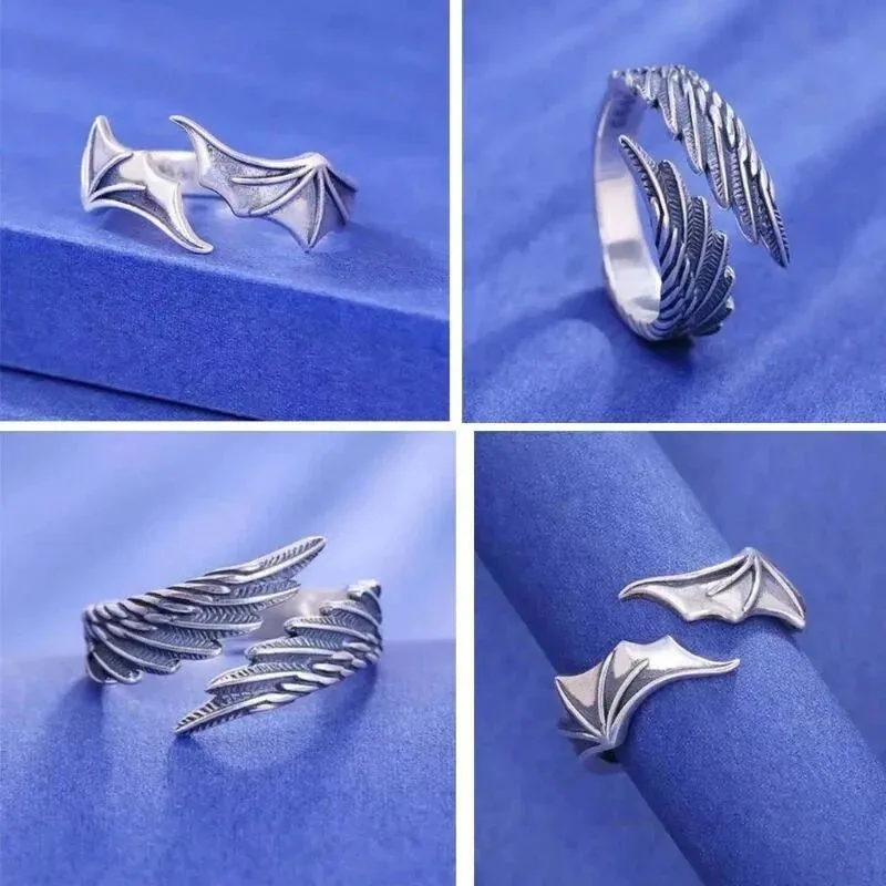 2pcs Angel Wing & Demon Eye Adjustable Couples Rings