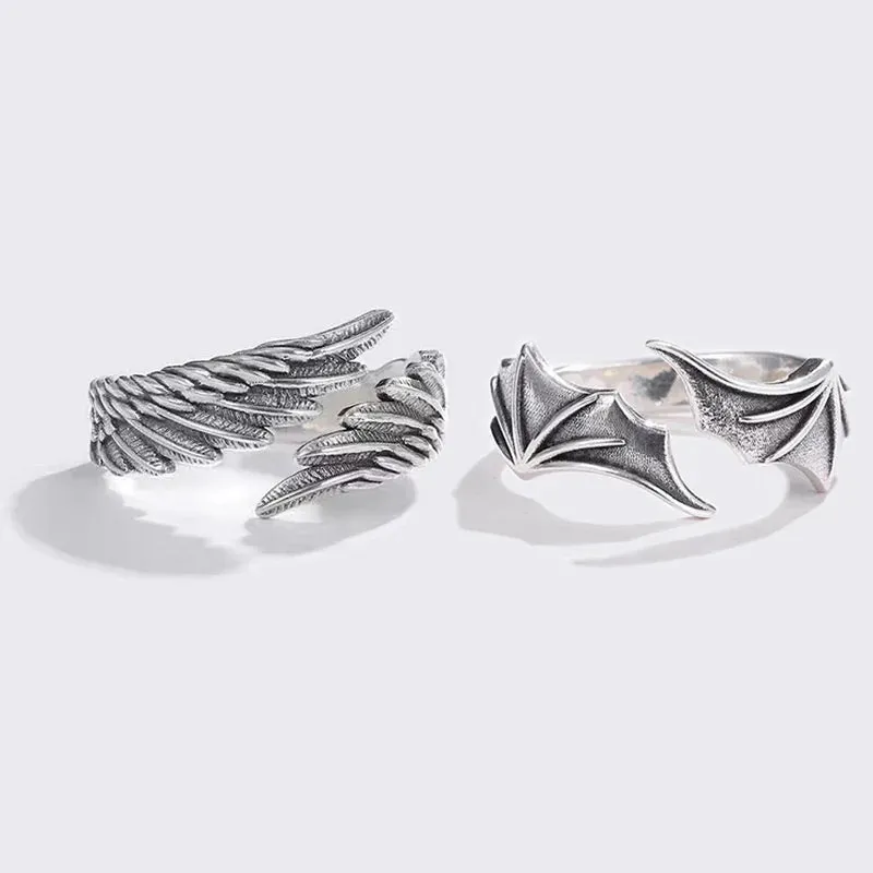 2pcs Angel Wing & Demon Eye Adjustable Couples Rings