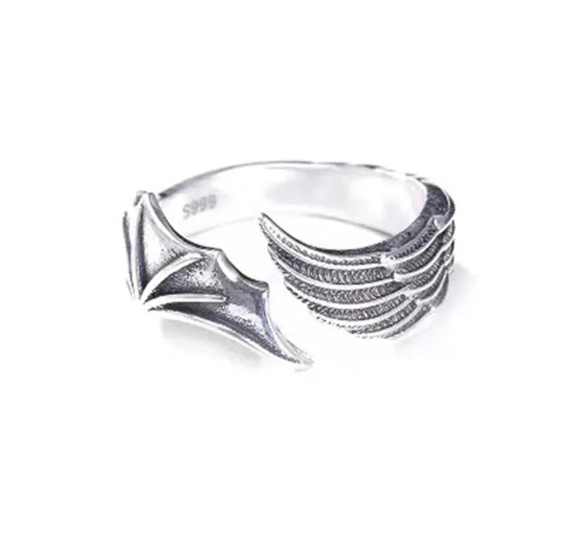 2pcs Angel Wing & Demon Eye Adjustable Couples Rings