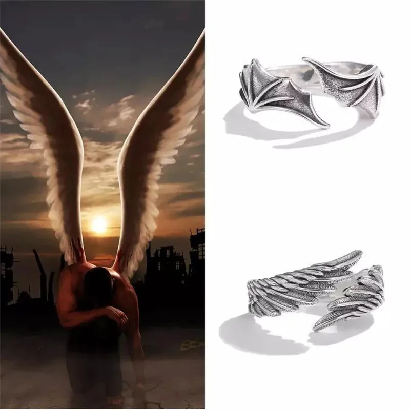 2pcs Angel Wing & Demon Eye Adjustable Couples Rings
