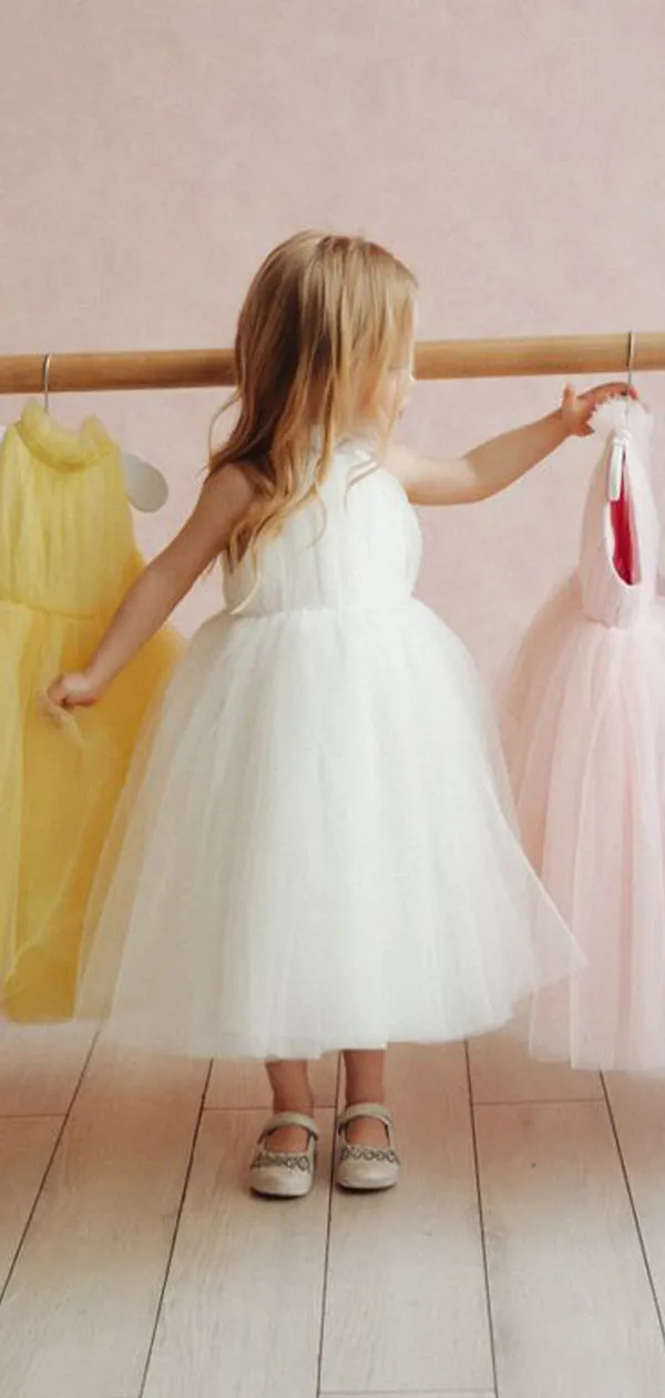A-line Pink Purple Ivory Yellow Tulle Flower Girl Dresses, FG152