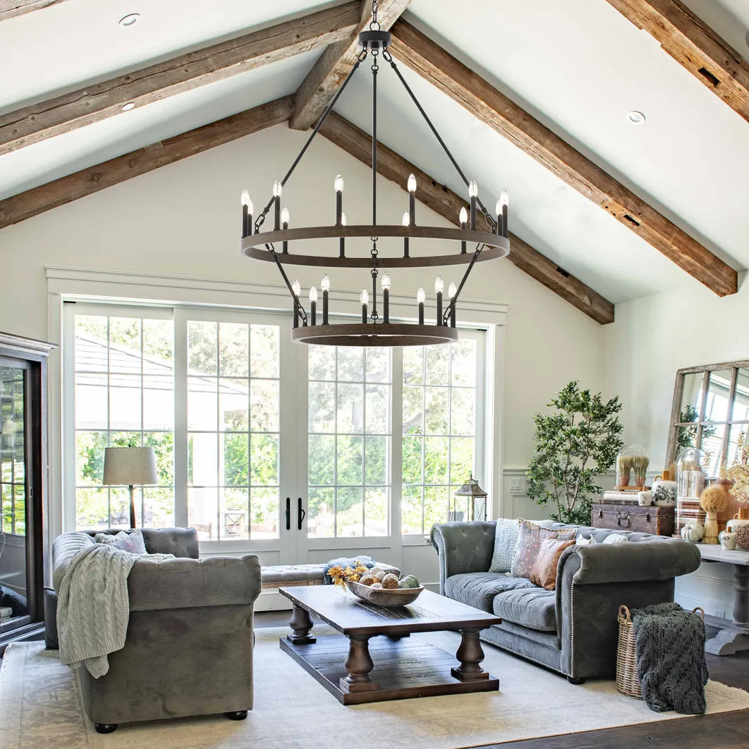 Avalee 20 - Light Steel Dimmable Wagon Wheel Chandelier Lark Manor™ Finish: Weathered Walnut/Aged Zinc