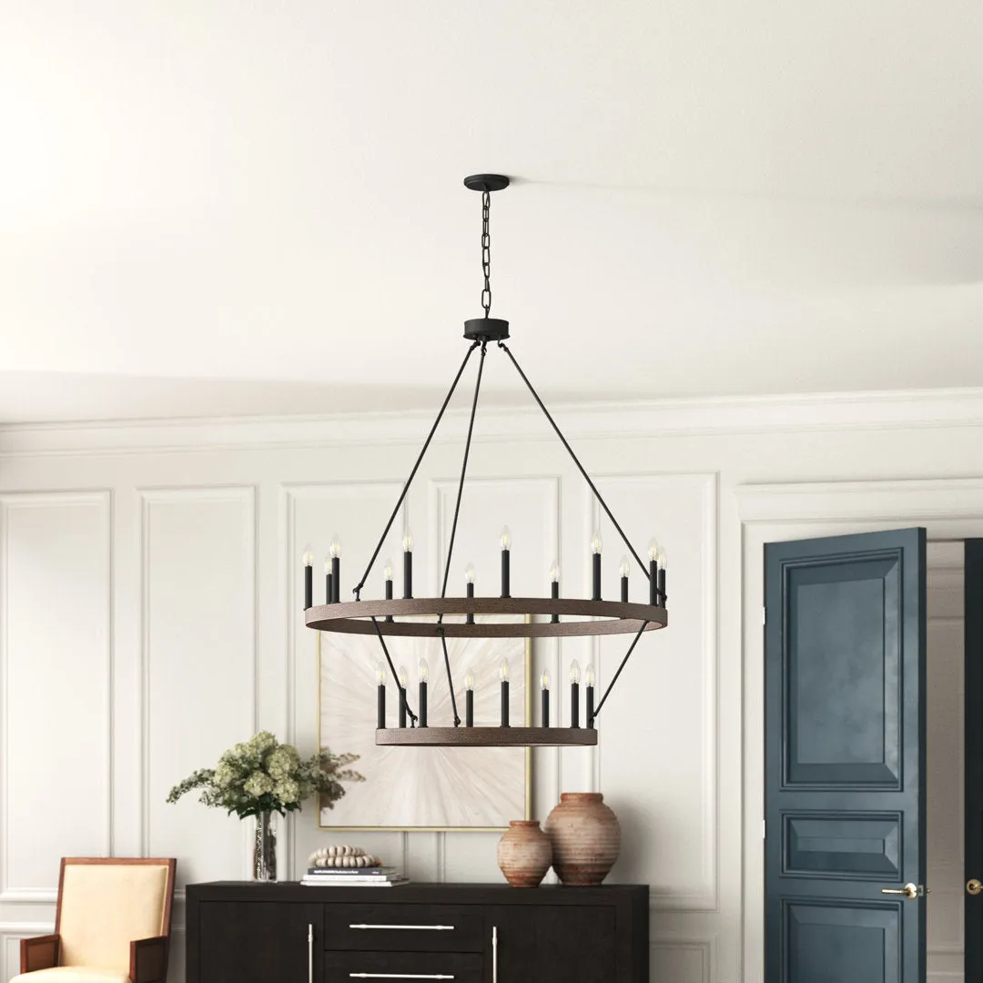 Avalee 20 - Light Steel Dimmable Wagon Wheel Chandelier Lark Manor™ Finish: Weathered Walnut/Aged Zinc