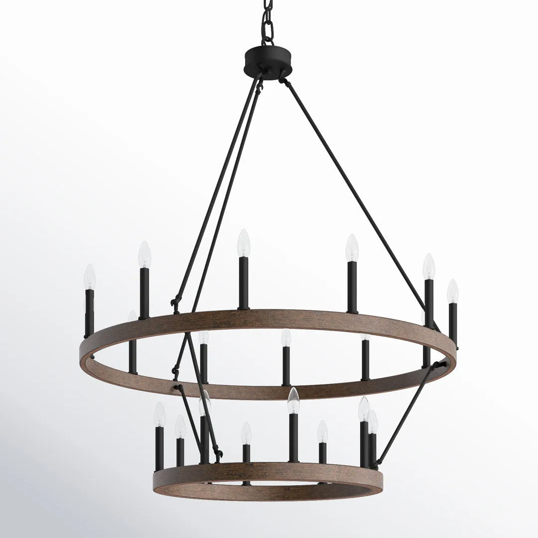 Avalee 20 - Light Steel Dimmable Wagon Wheel Chandelier Lark Manor™ Finish: Weathered Walnut/Aged Zinc