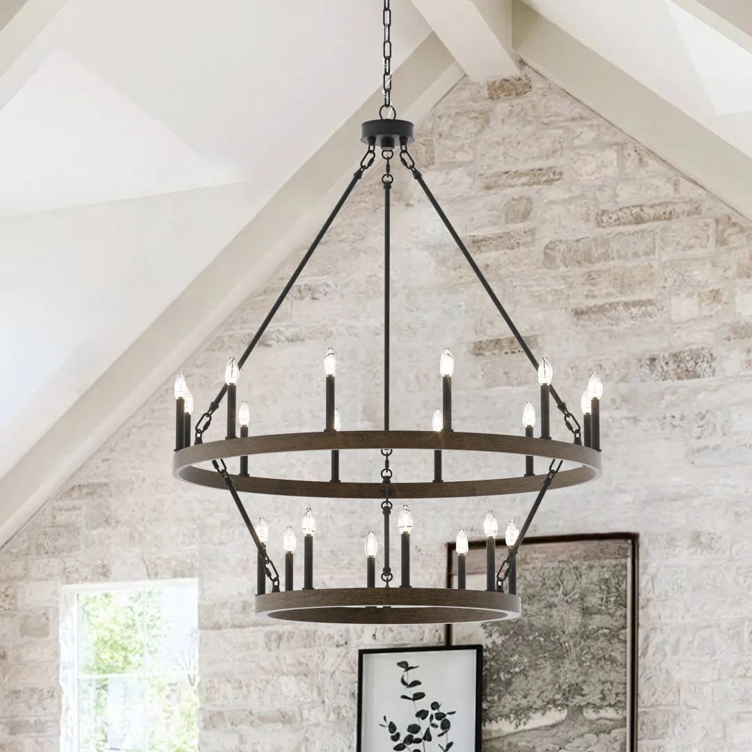 Avalee 20 - Light Steel Dimmable Wagon Wheel Chandelier Lark Manor™ Finish: Weathered Walnut/Aged Zinc