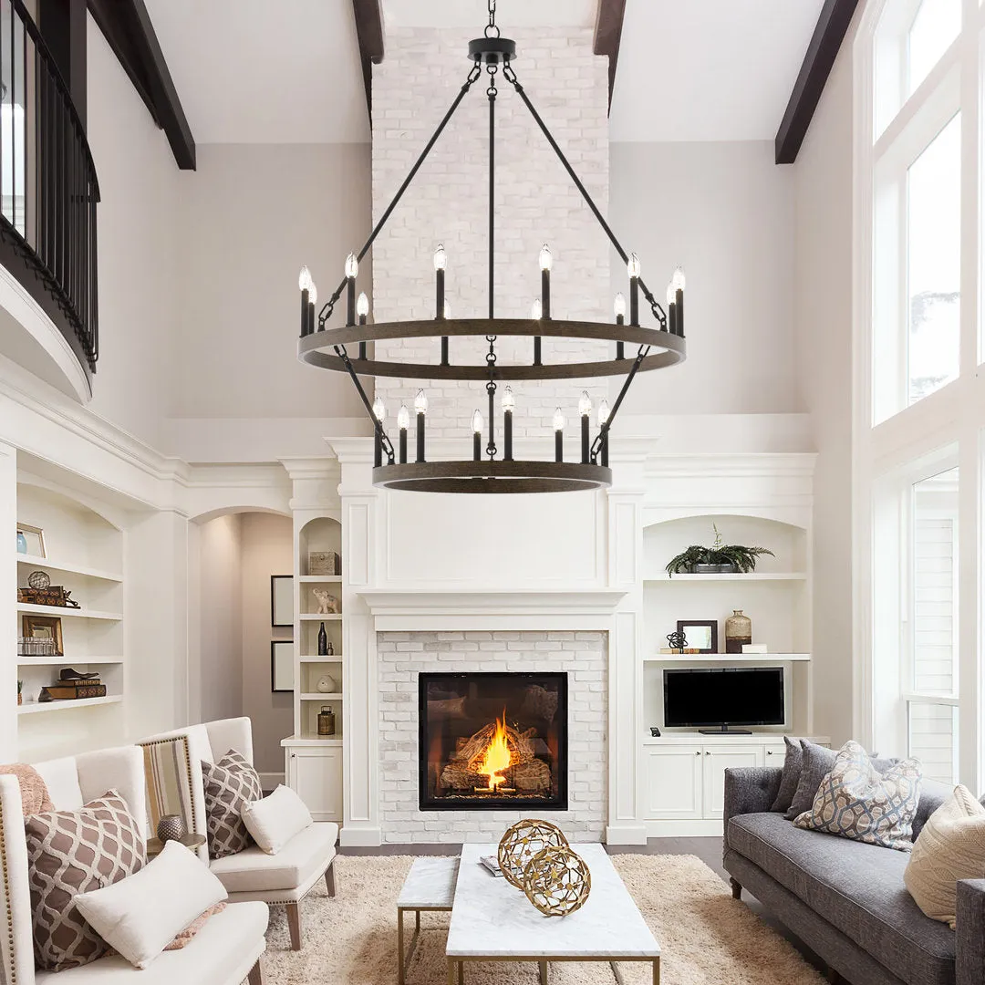 Avalee 20 - Light Steel Dimmable Wagon Wheel Chandelier Lark Manor™ Finish: Weathered Walnut/Aged Zinc