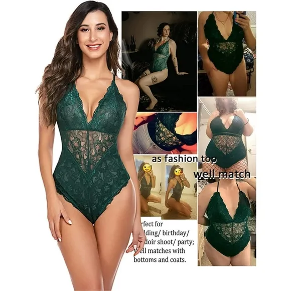 Avidlove Women Green Lingerie One Piece Teddy Sexy Bodysuit Snap Crotch