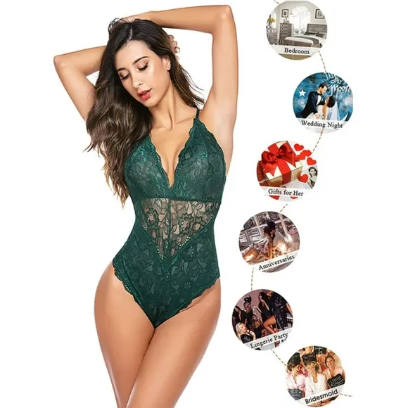 Avidlove Women Green Lingerie One Piece Teddy Sexy Bodysuit Snap Crotch