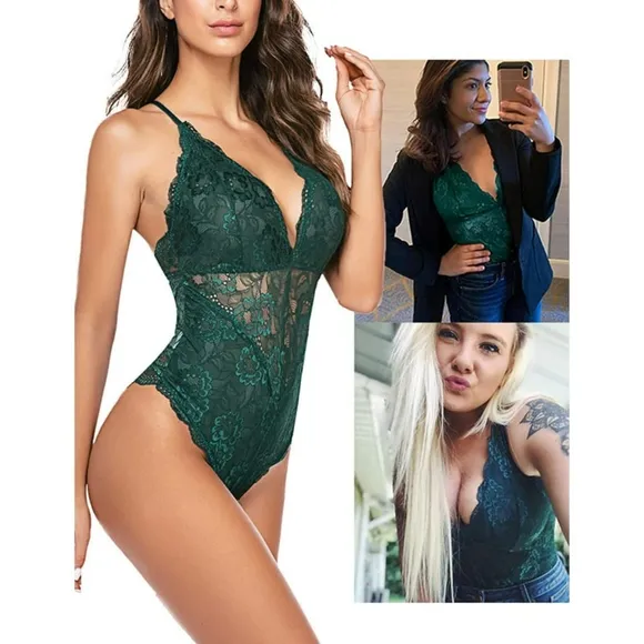 Avidlove Women Green Lingerie One Piece Teddy Sexy Bodysuit Snap Crotch