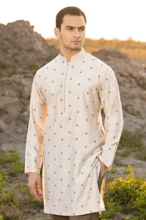 Caramel White Embroidered Kurta