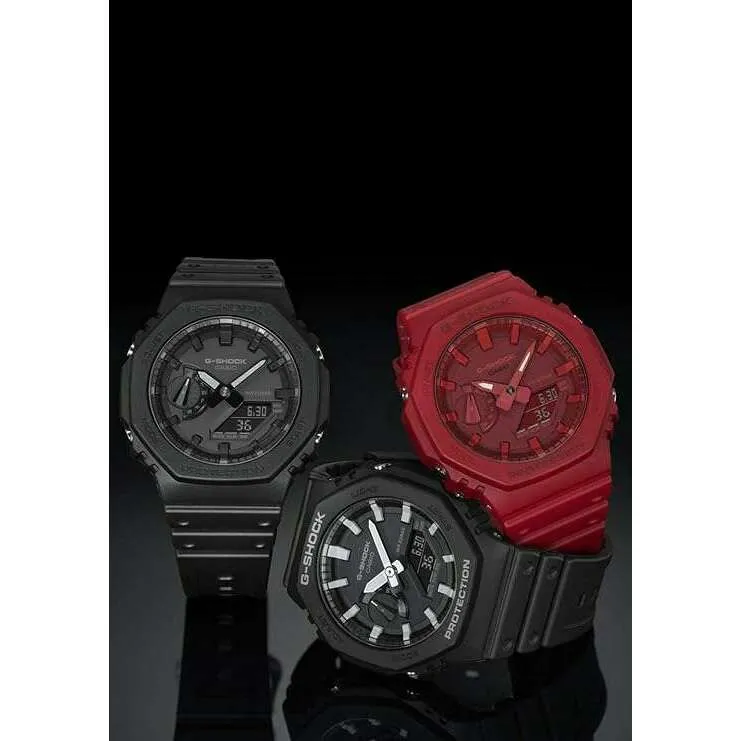 CASIO G-SHOCK CARBON CORE GUARD BLACK RUBBER STRAP WHITE HANDS MEN WATCH GA-2100-1AJF