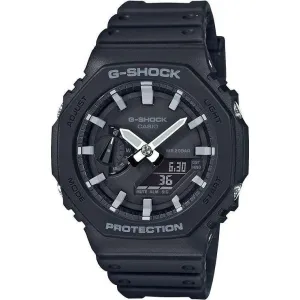 CASIO G-SHOCK CARBON CORE GUARD BLACK RUBBER STRAP WHITE HANDS MEN WATCH GA-2100-1AJF