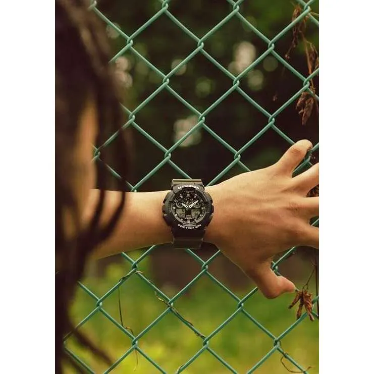 CASIO G-SHOCK DAY-DATE TWO TONE UTILITY COLORS SERIES OLIVE GREEN MEN WATCH GA-100TU-1A3JF