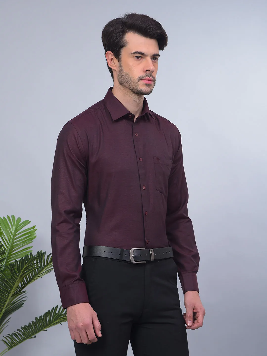 COBB SOLID WINE SMART-FIT FORMAL SHIRT