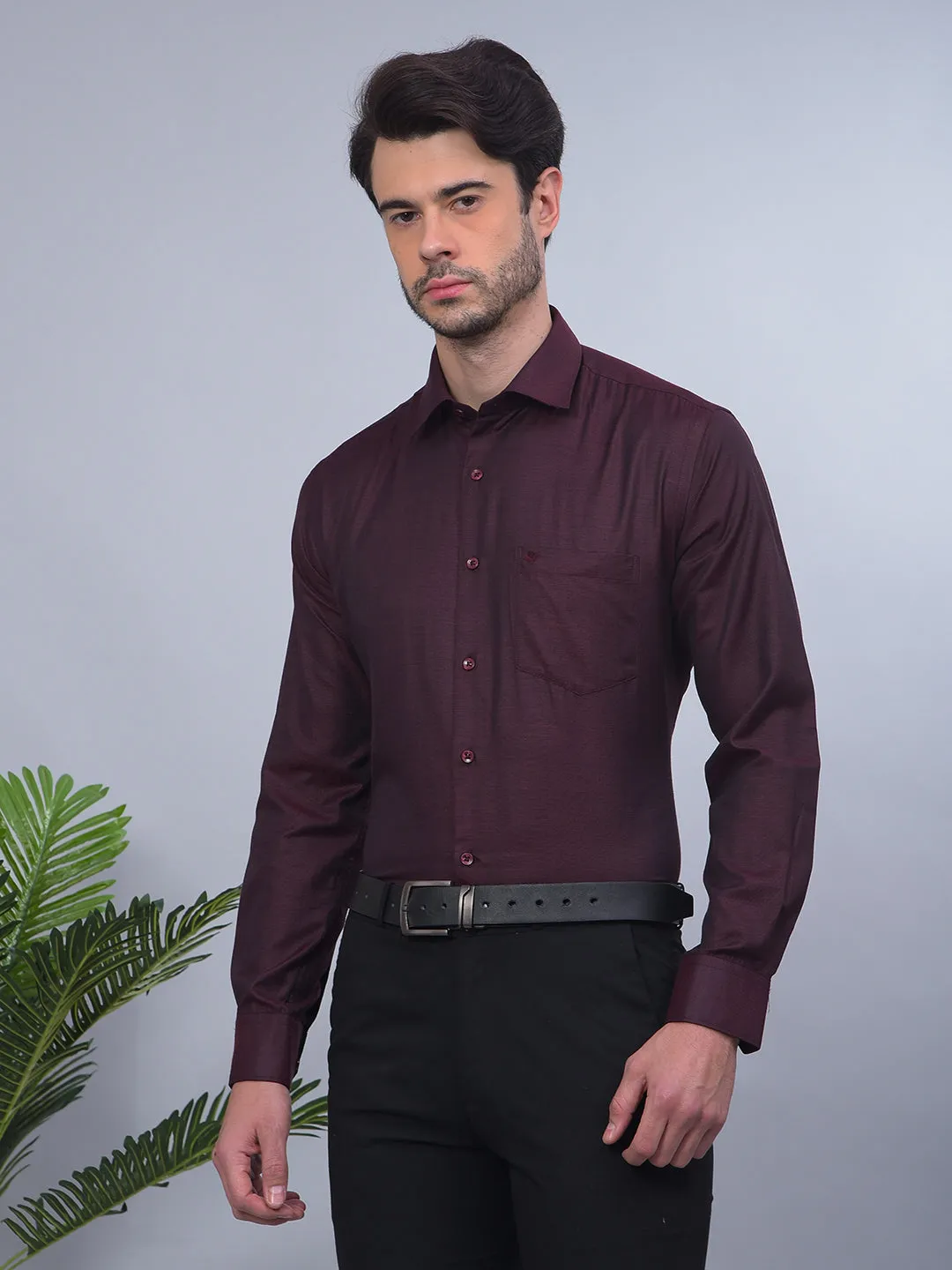 COBB SOLID WINE SMART-FIT FORMAL SHIRT