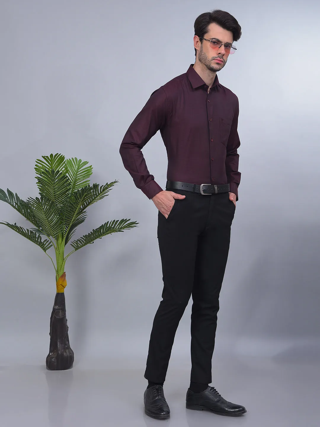 COBB SOLID WINE SMART-FIT FORMAL SHIRT