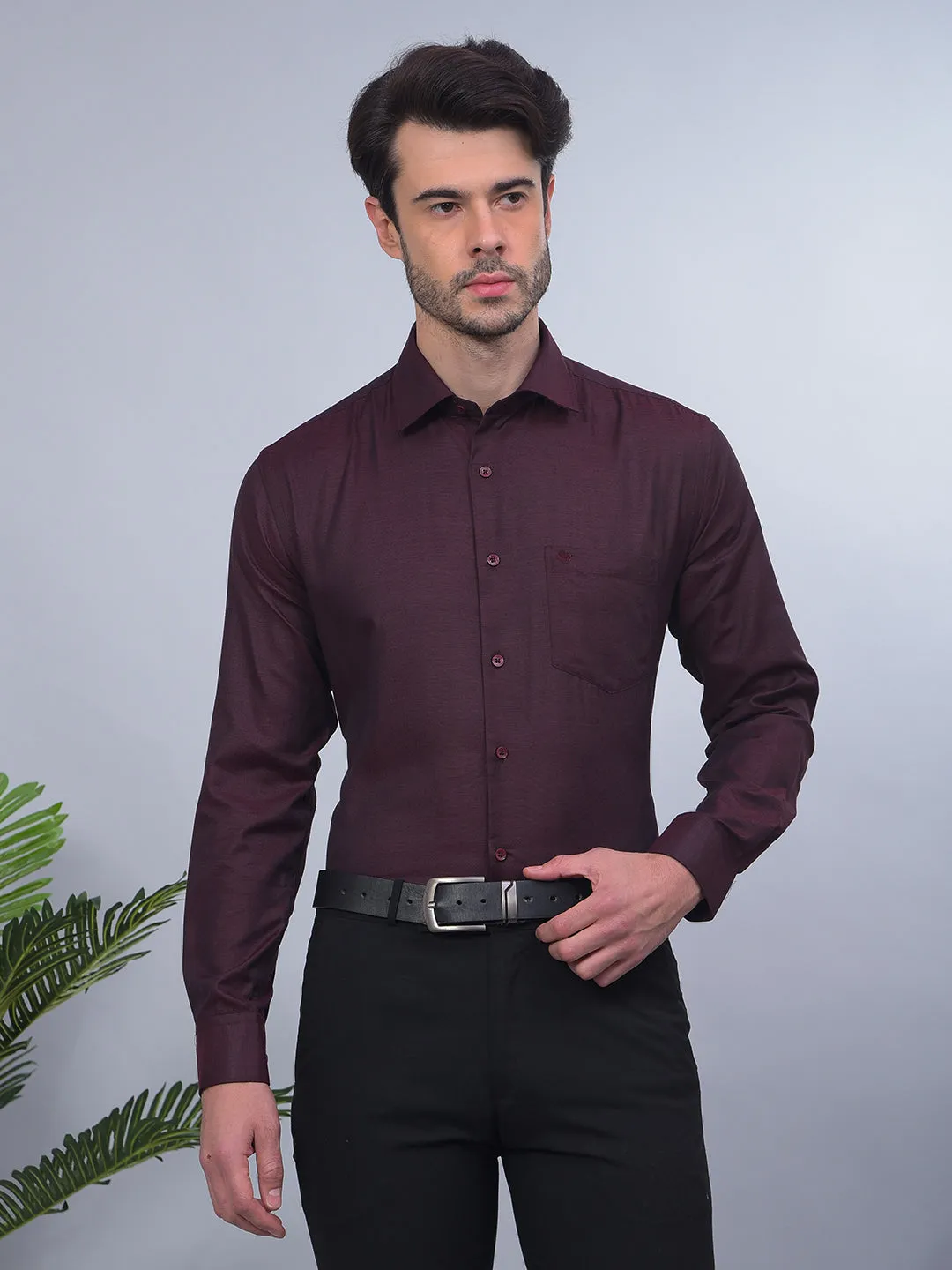 COBB SOLID WINE SMART-FIT FORMAL SHIRT