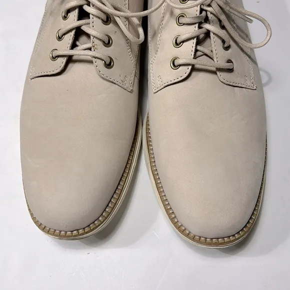 Cole Haan plain toe lace up derby shoe, beige, size 8.5