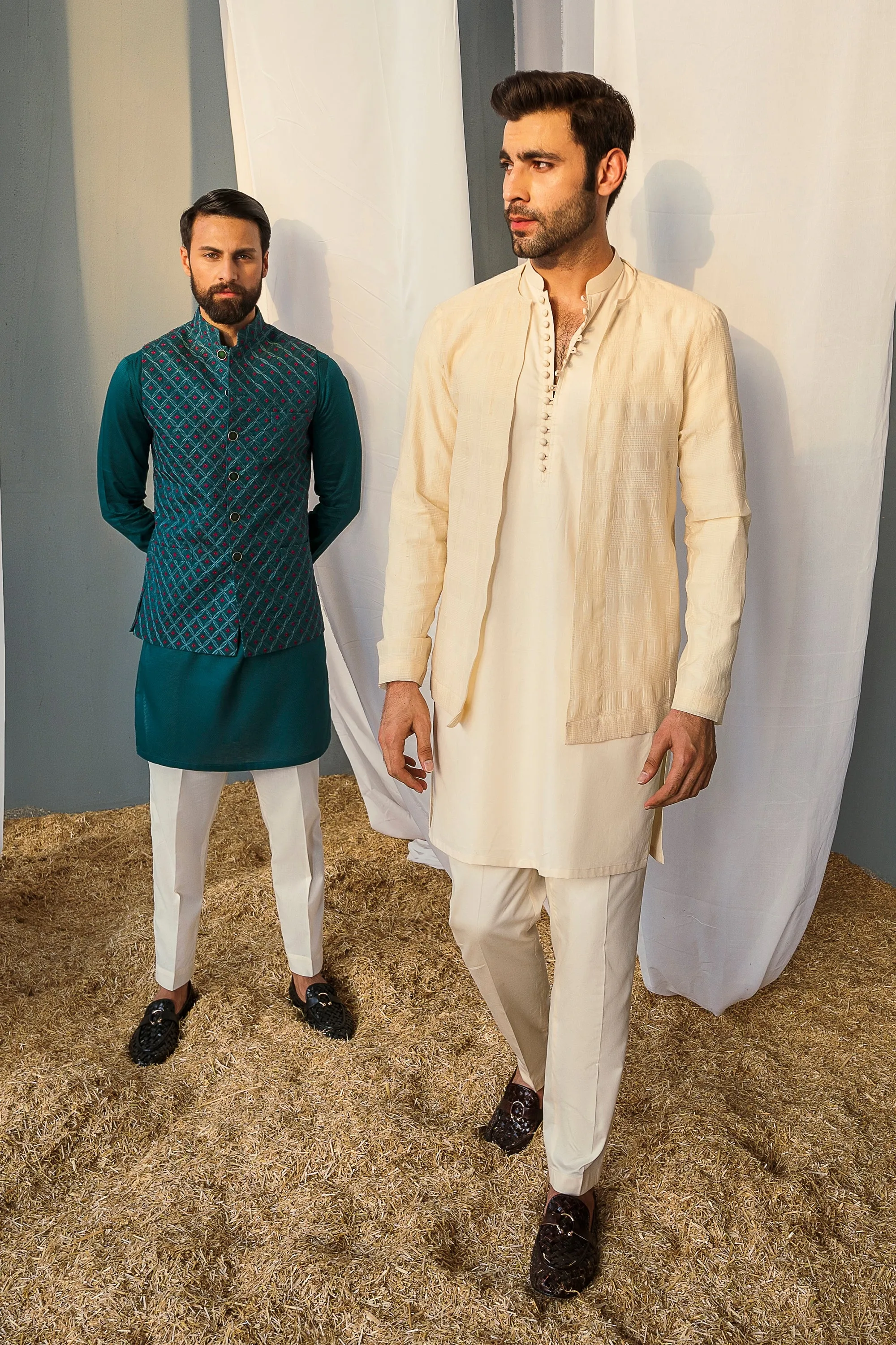Cream White Layered Kurta Set