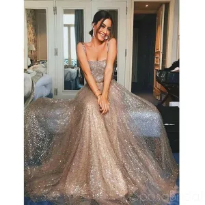 Custom Sequin Spaghetti Straps Stunning Modest Prom Dresses, PD0829