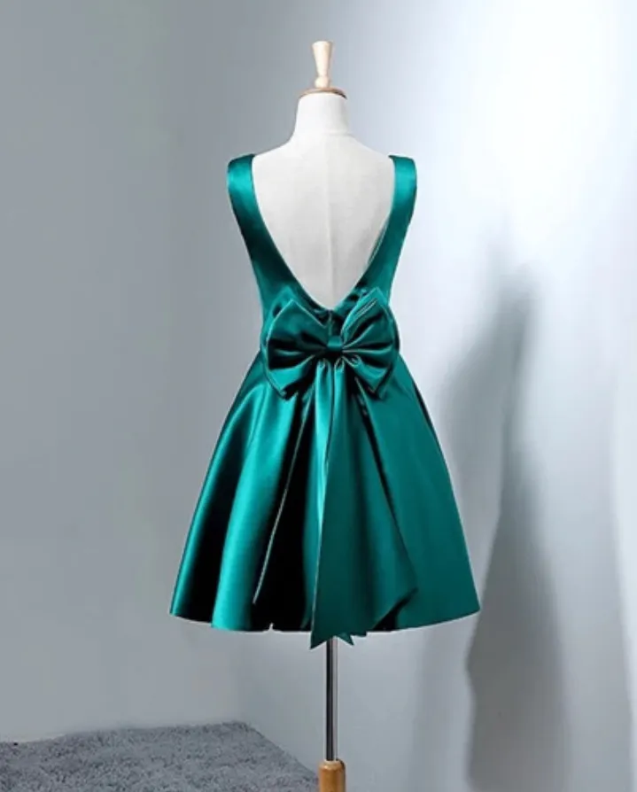 Dark Green Satin Short Homecoming Dresses, Lovely Party Dress, Homecoming Dress