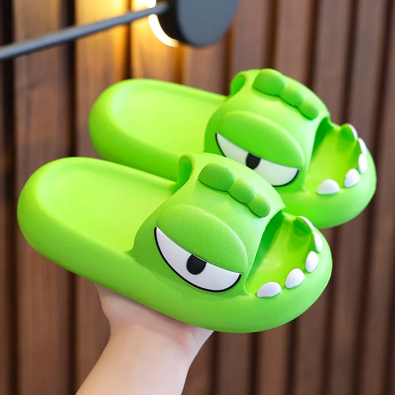 Dinosaur Slippers Kids 3-15 Year Boys Home Shoes Summer Cartoon Animal Bathroom Antislip Slides Teenager Girl Cute House Slipper
