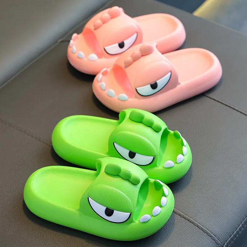 Dinosaur Slippers Kids 3-15 Year Boys Home Shoes Summer Cartoon Animal Bathroom Antislip Slides Teenager Girl Cute House Slipper