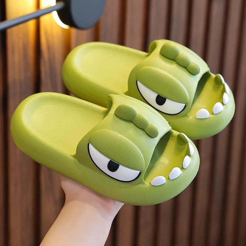 Dinosaur Slippers Kids 3-15 Year Boys Home Shoes Summer Cartoon Animal Bathroom Antislip Slides Teenager Girl Cute House Slipper