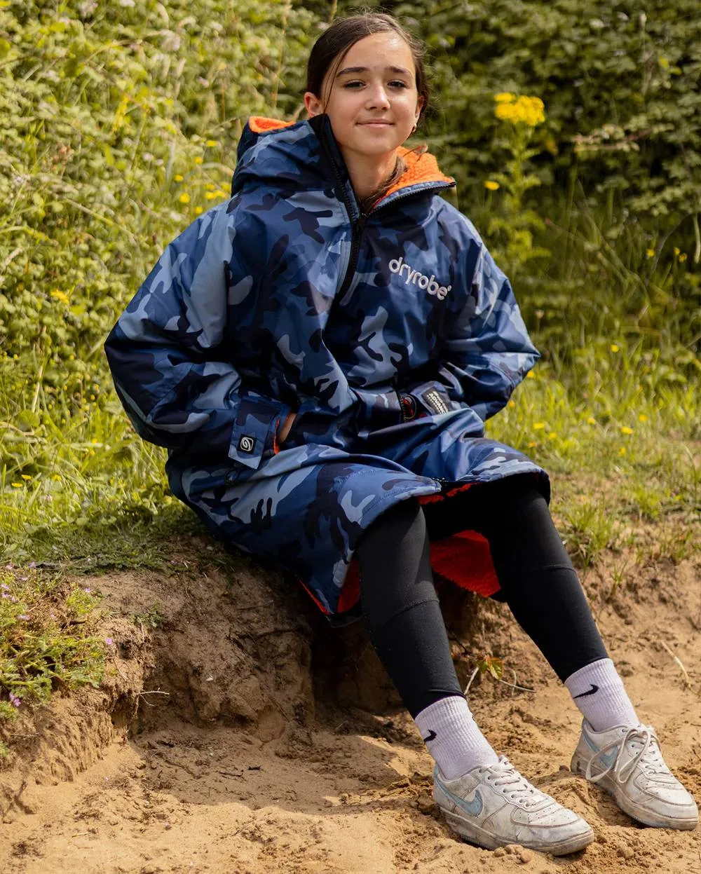 Dryrobe Advance Kids Long Sleeve- Blue Camo/Orange