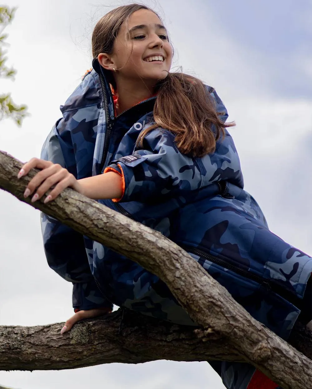 Dryrobe Advance Kids Long Sleeve- Blue Camo/Orange