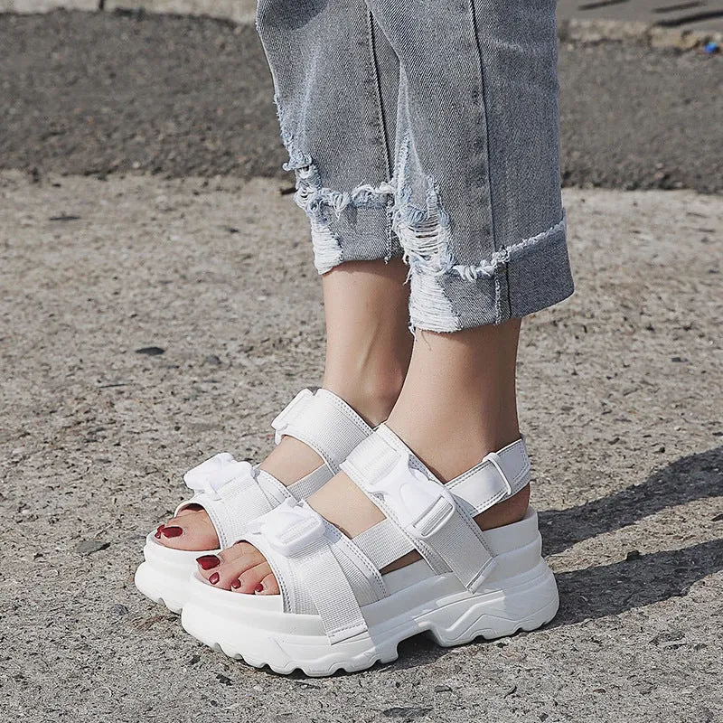 European Platform Platform Sandals 2020 Spring New Ribbon Open Toe Buckle Women's Shoes Platform Sports Sandals