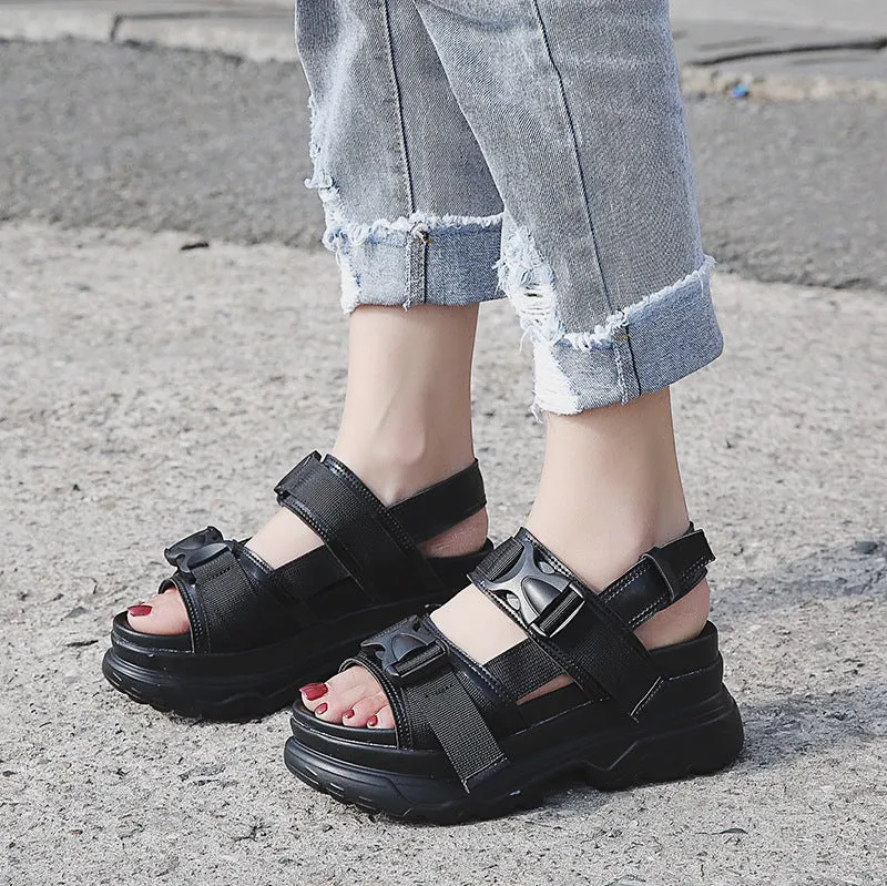 European Platform Platform Sandals 2020 Spring New Ribbon Open Toe Buckle Women's Shoes Platform Sports Sandals