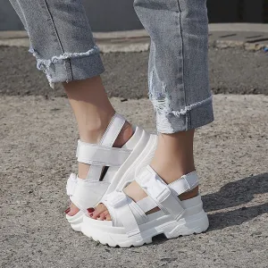European Platform Platform Sandals 2020 Spring New Ribbon Open Toe Buckle Women's Shoes Platform Sports Sandals