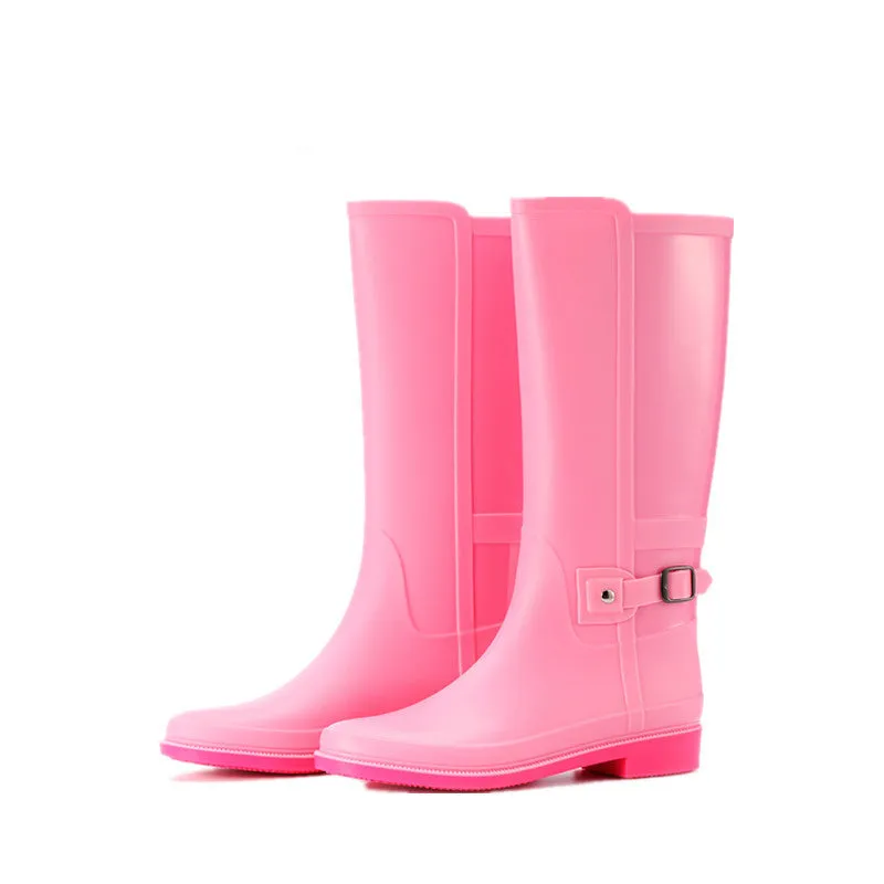 Fashion Women's Solid Color Buckle High-tube Non-slip And Waterproof Shoes