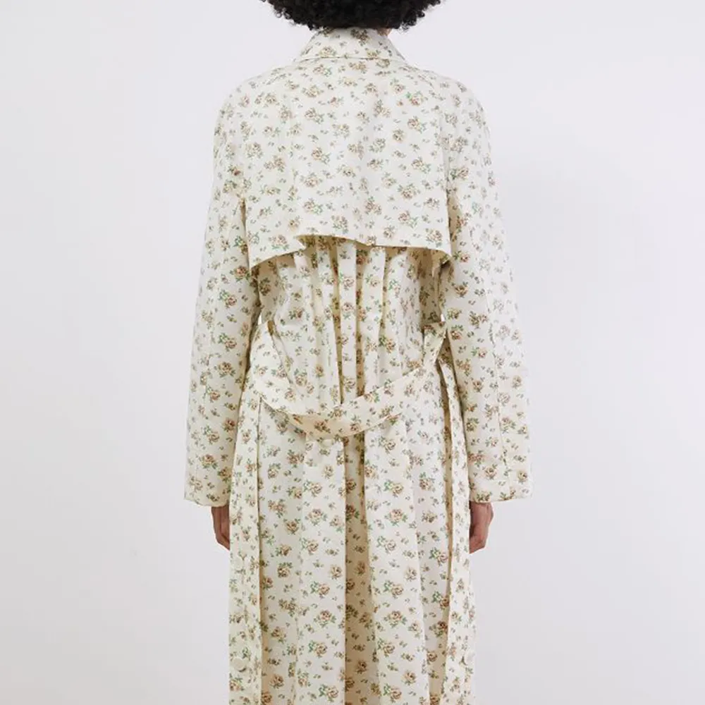 Floral-Print Single-Breasted Coated Trench Coat