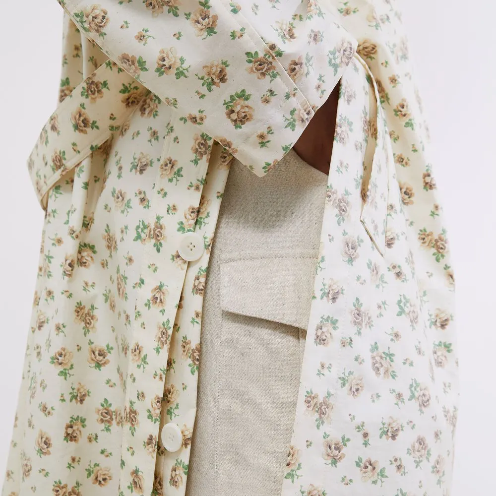 Floral-Print Single-Breasted Coated Trench Coat