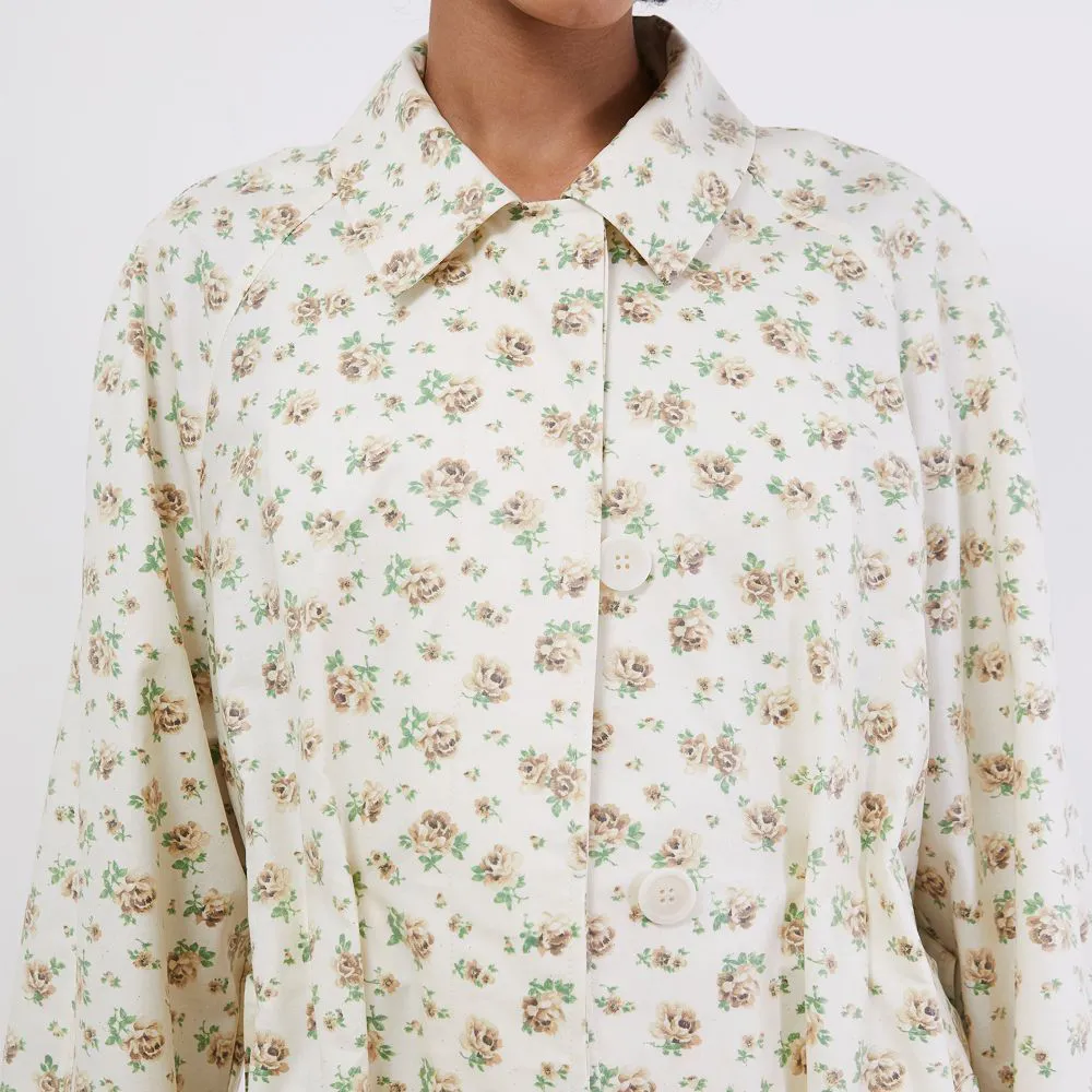 Floral-Print Single-Breasted Coated Trench Coat