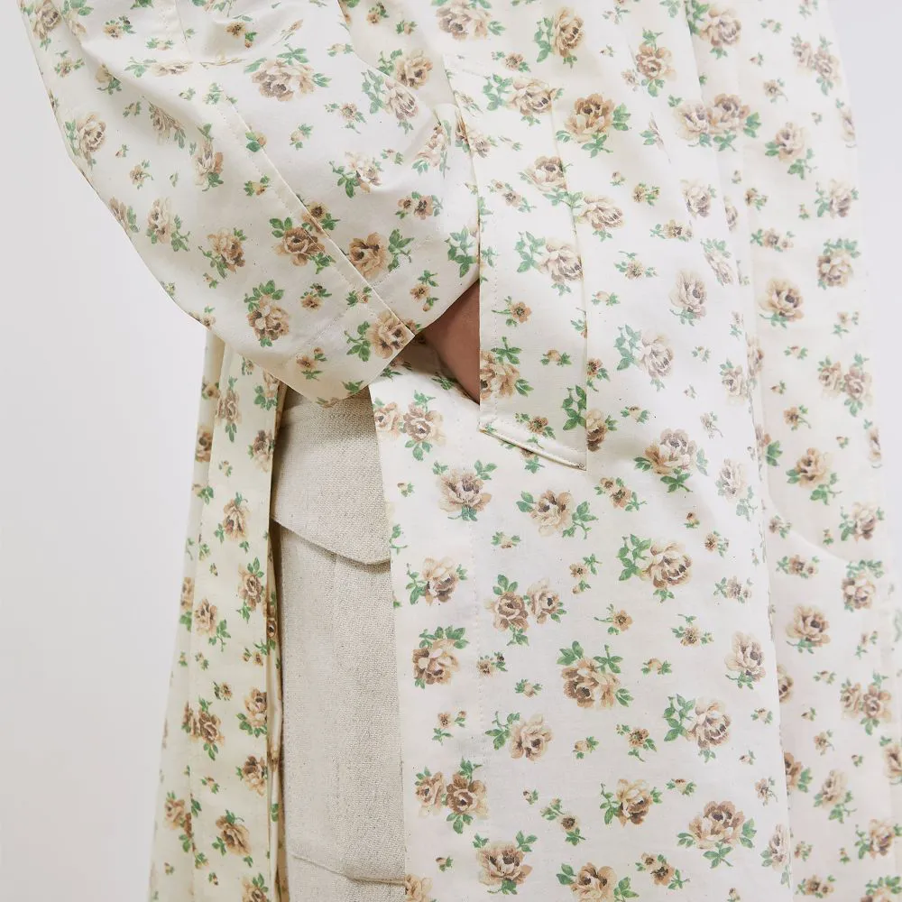 Floral-Print Single-Breasted Coated Trench Coat