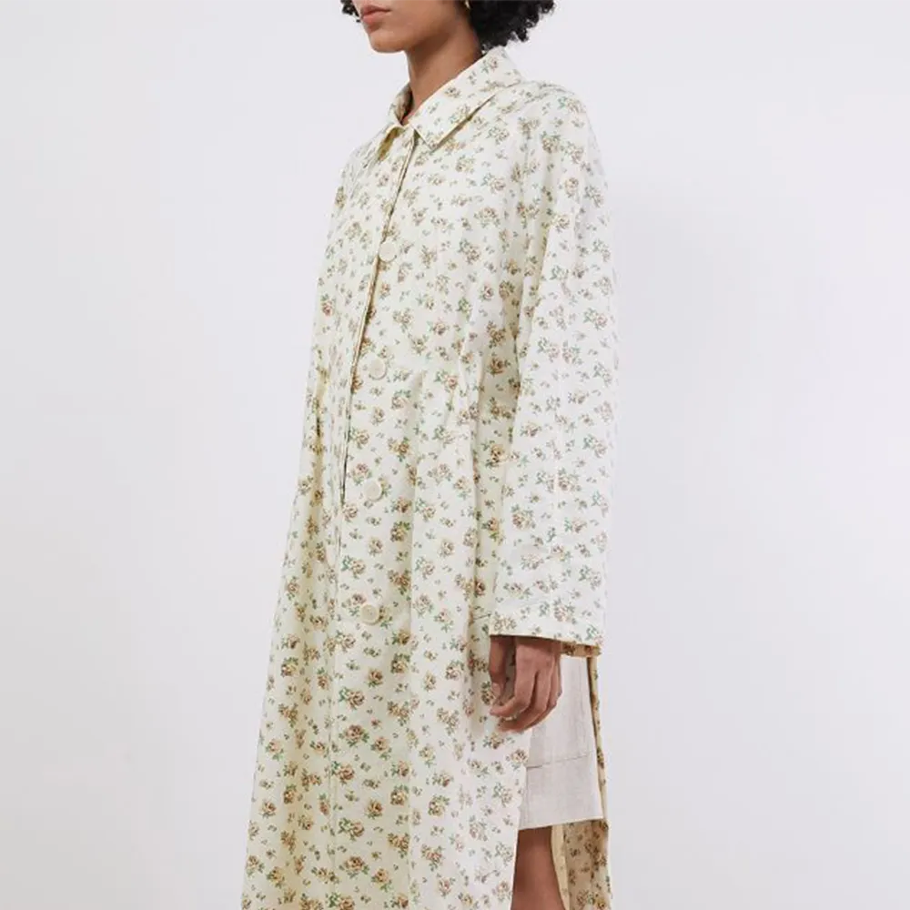 Floral-Print Single-Breasted Coated Trench Coat