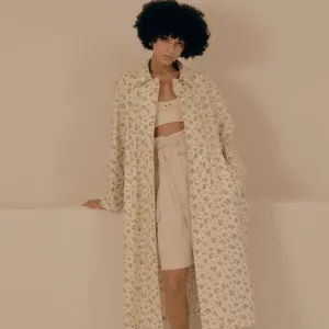Floral-Print Single-Breasted Coated Trench Coat
