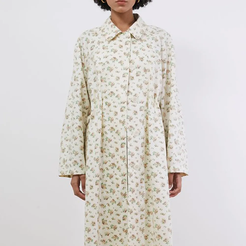 Floral-Print Single-Breasted Coated Trench Coat