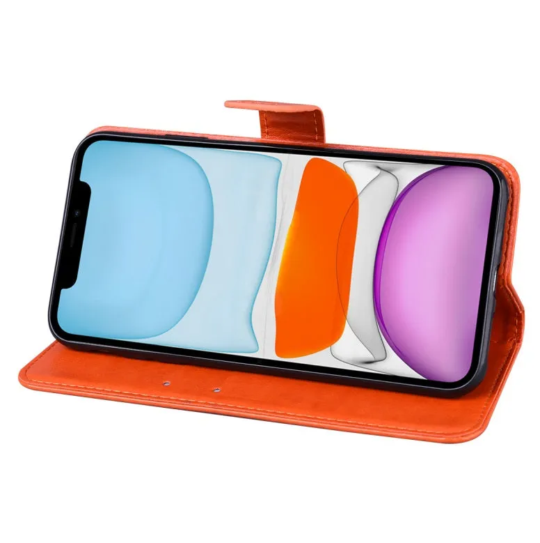 For iPhone12 mini Phone Case 5.4 Inches Card Slot Phone Bracket Mobile Phone Cover Orange