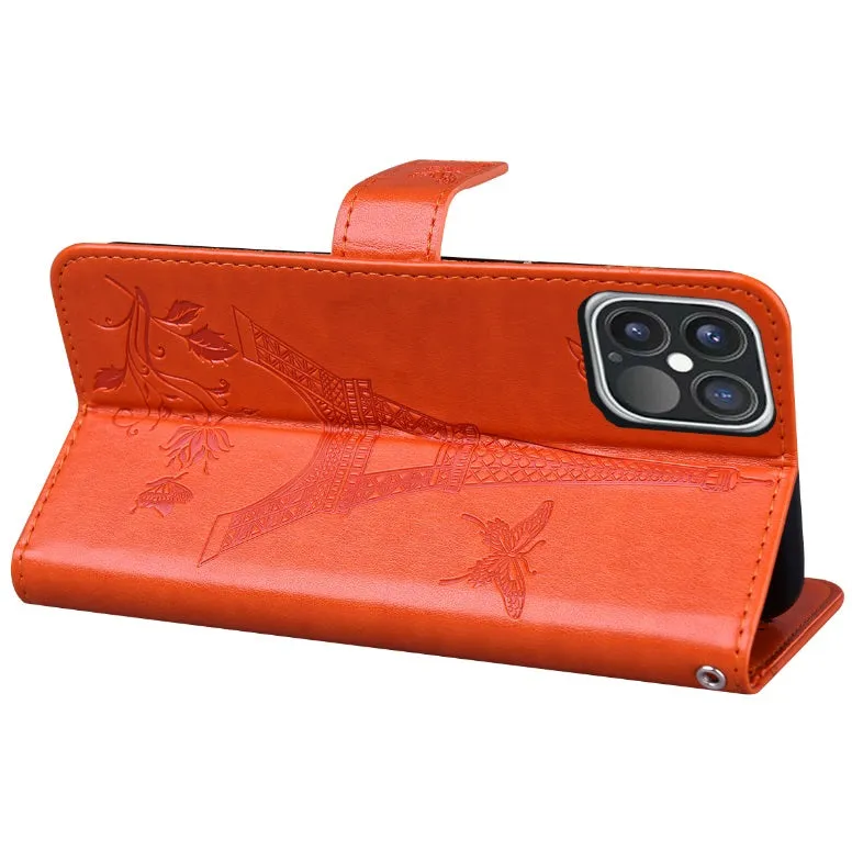 For iPhone12 mini Phone Case 5.4 Inches Card Slot Phone Bracket Mobile Phone Cover Orange