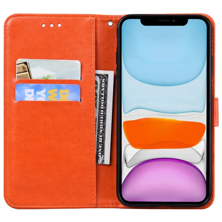 For iPhone12 mini Phone Case 5.4 Inches Card Slot Phone Bracket Mobile Phone Cover Orange